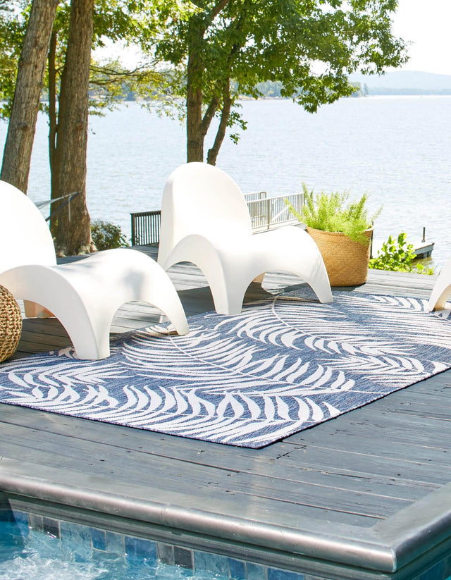 Blue 10' x 14' 1 Outdoor Botanical Rectangle Area Rug Weather Resistant for Patio, Deck, Terrace, Balcony, Porch Polypropylene Garden Floral Tropical Carpet for Sale at Rug Engine
