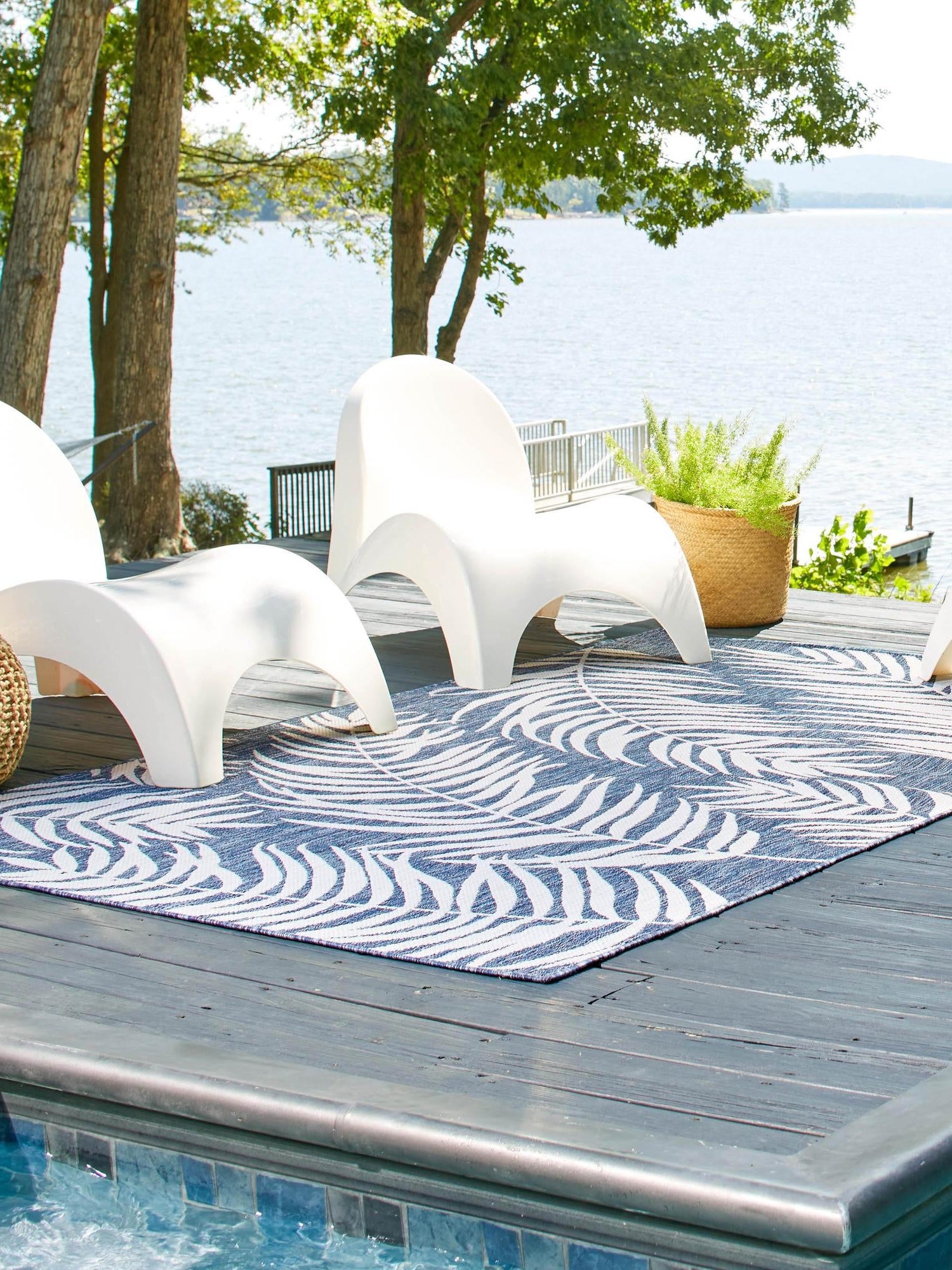 Blue 9' x 12' Outdoor Botanical Rectangle Area Rug Weather Resistant for Patio, Deck, Terrace, Balcony, Porch Polypropylene Garden Floral Tropical Carpet for Sale at Rug Engine