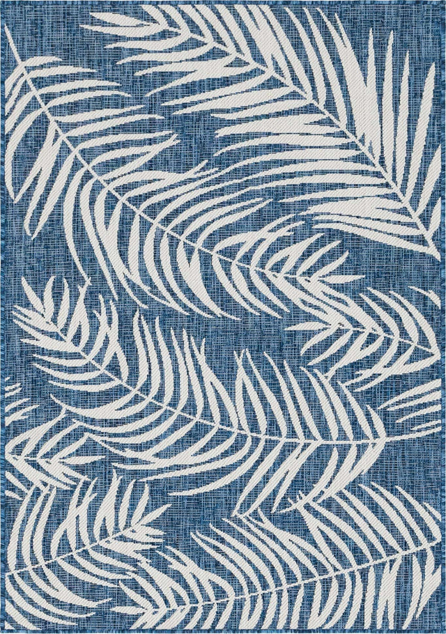 Blue 4' 1 x 6' 1 Outdoor Botanical Rectangle Area Rug Weather Resistant for Patio, Deck, Terrace, Balcony, Porch Polypropylene Garden Floral Tropical Carpet for Sale at Rug Engine