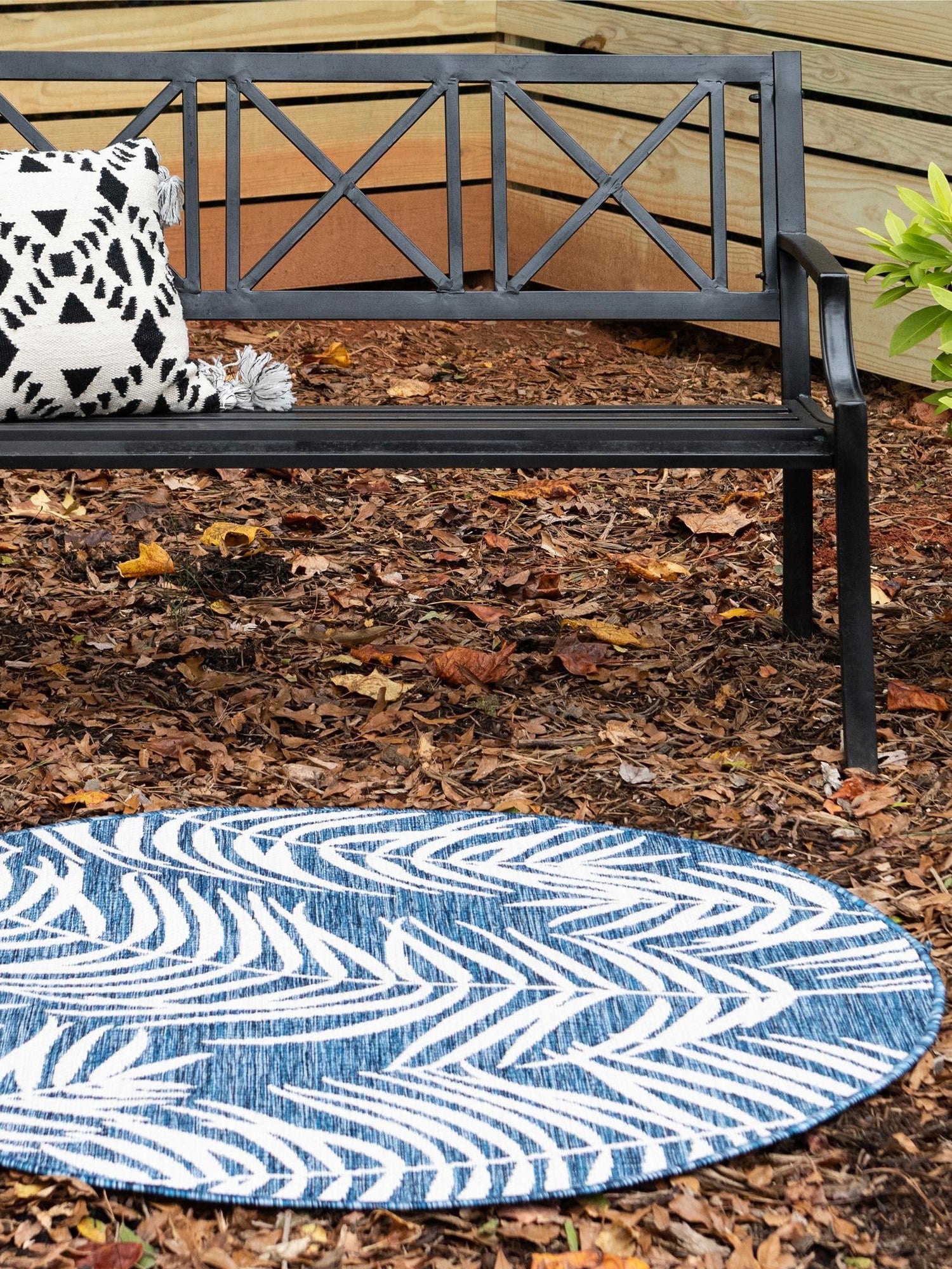 Blue 13' 1 x 13' 1 Outdoor Botanical Round Area Rug Weather Resistant for Patio, Deck, Terrace, Balcony, Porch Polypropylene Garden Floral Tropical Carpet for Sale at Rug Engine