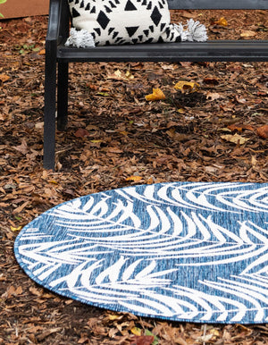 Blue 10' x 10' Outdoor Botanical Round Area Rug Weather Resistant for Patio, Deck, Terrace, Balcony, Porch Polypropylene Garden Floral Tropical Carpet for Sale at Rug Engine