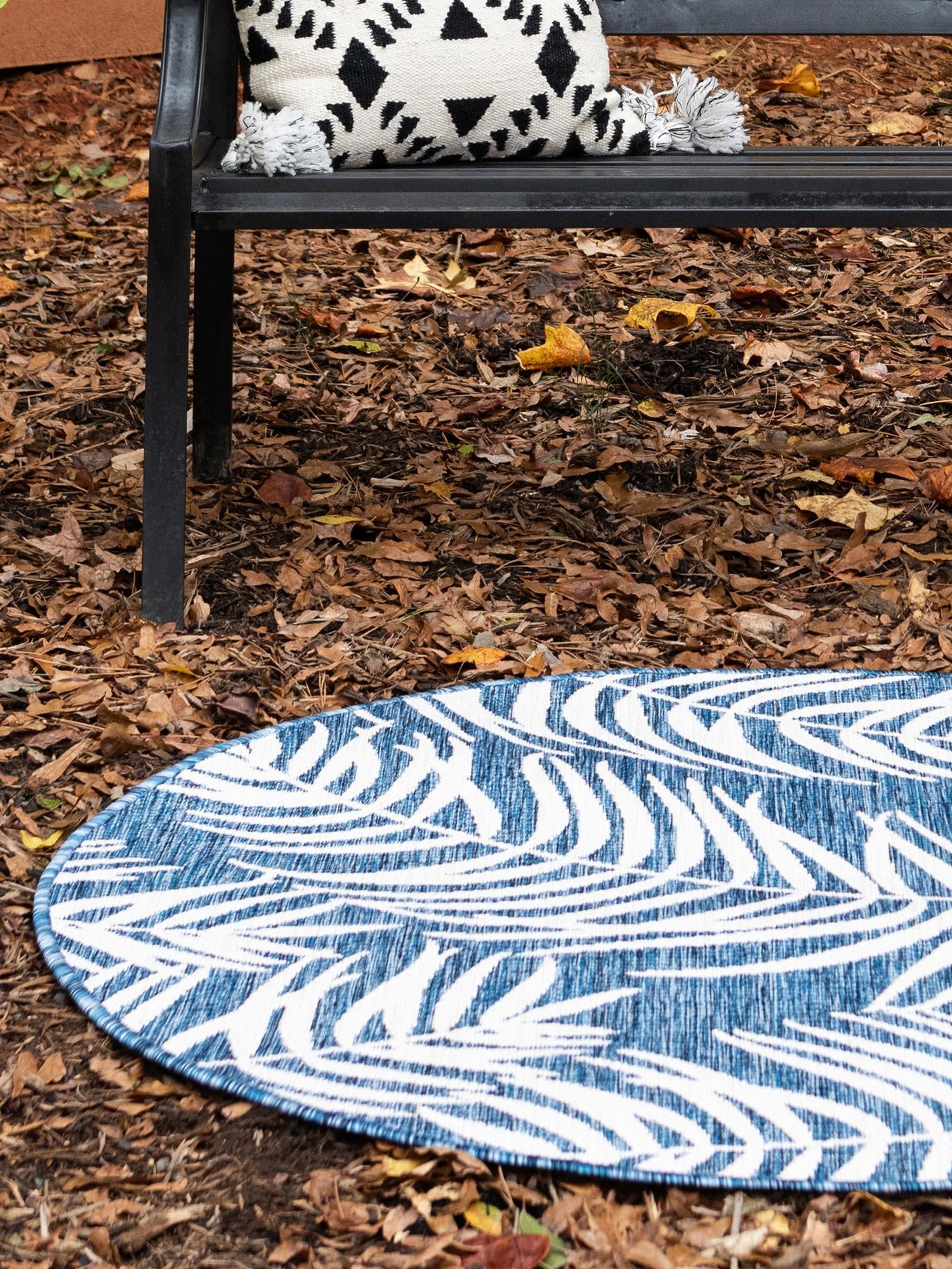 Blue 10' 8 x 10' 8 Outdoor Botanical Round Area Rug Weather Resistant for Patio, Deck, Terrace, Balcony, Porch Polypropylene Garden Floral Tropical Carpet for Sale at Rug Engine