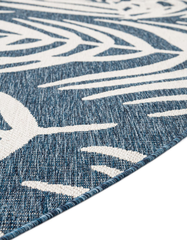 Blue 13' 1 x 13' 1 Outdoor Botanical Round Area Rug Weather Resistant for Patio, Deck, Terrace, Balcony, Porch Polypropylene Garden Floral Tropical Carpet for Sale at Rug Engine