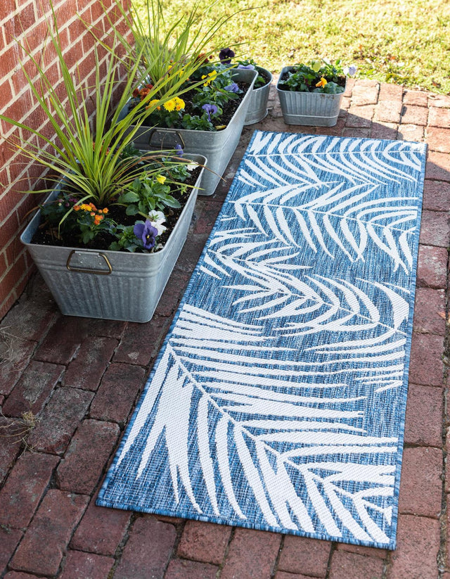 Blue 2' 7 x 10' Outdoor Botanical Runner Area Rug Weather Resistant for Patio, Deck, Terrace, Balcony, Porch Polypropylene Garden Floral Tropical Carpet for Sale at Rug Engine