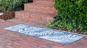 Blue 2' 7 x 10' Outdoor Botanical Runner Area Rug Weather Resistant for Patio, Deck, Terrace, Balcony, Porch Polypropylene Garden Floral Tropical Carpet for Sale at Rug Engine
