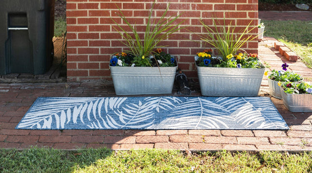 Blue 2' 7 x 10' Outdoor Botanical Runner Area Rug Weather Resistant for Patio, Deck, Terrace, Balcony, Porch Polypropylene Garden Floral Tropical Carpet for Sale at Rug Engine