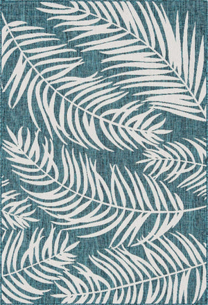 Teal 6' 1 x 9' Outdoor Botanical Rectangle Area Rug Weather Resistant for Patio, Deck, Terrace, Balcony, Porch Polypropylene Garden Floral Tropical Carpet for Sale at Rug Engine