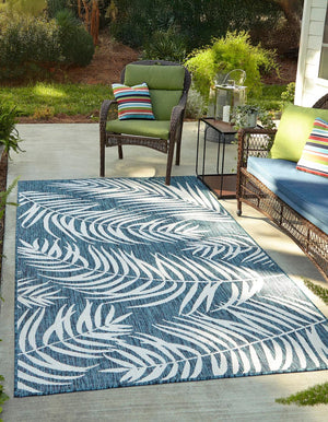 Teal 10' x 13' 1 Outdoor Botanical Rectangle Area Rug Weather Resistant for Patio, Deck, Terrace, Balcony, Porch Polypropylene Garden Floral Tropical Carpet for Sale at Rug Engine