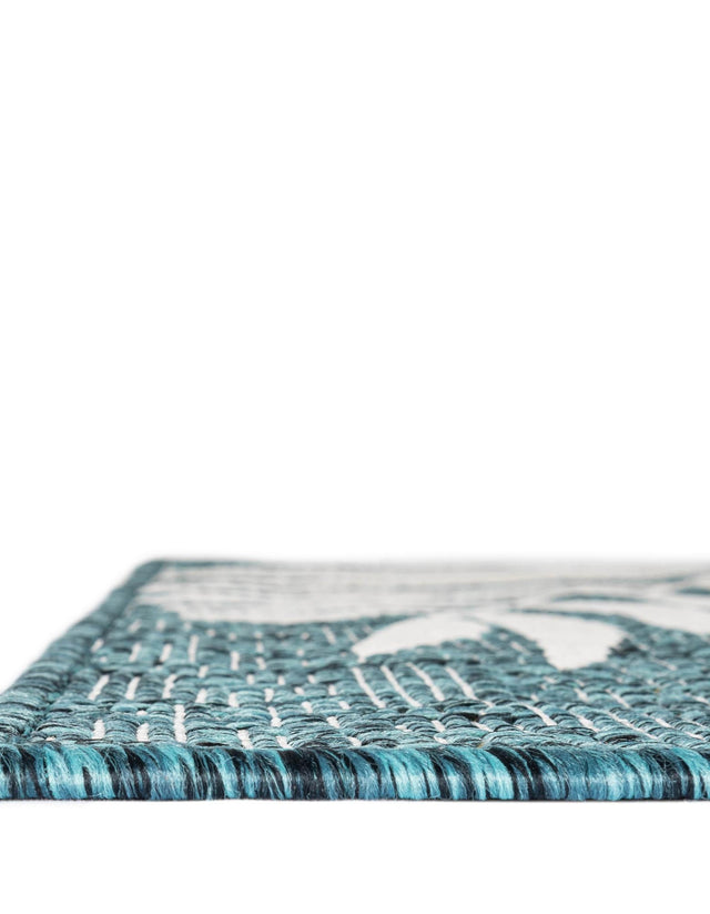 Teal 10' x 14' 1 Outdoor Botanical Rectangle Area Rug Weather Resistant for Patio, Deck, Terrace, Balcony, Porch Polypropylene Garden Floral Tropical Carpet for Sale at Rug Engine
