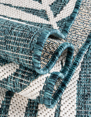 Teal 5' 3 x 7' 1 Outdoor Botanical Rectangle Area Rug Weather Resistant for Patio, Deck, Terrace, Balcony, Porch Polypropylene Garden Floral Tropical Carpet for Sale at Rug Engine