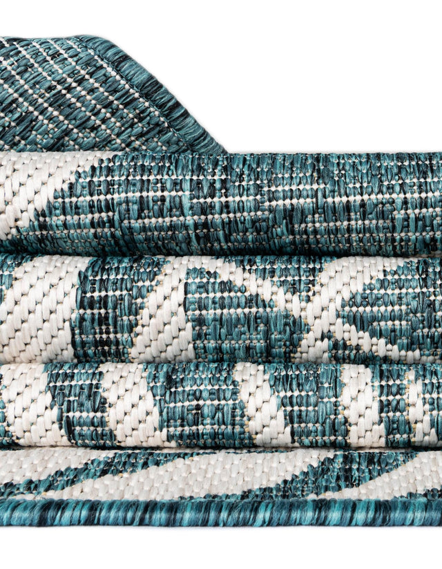Teal 5' 3 x 7' 1 Outdoor Botanical Rectangle Area Rug Weather Resistant for Patio, Deck, Terrace, Balcony, Porch Polypropylene Garden Floral Tropical Carpet for Sale at Rug Engine