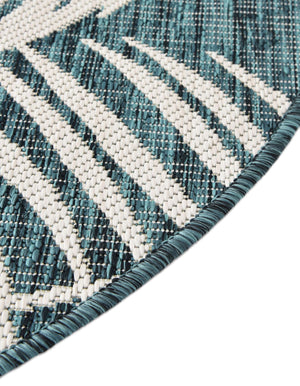 Teal 6' 1 x 6' 1 Outdoor Botanical Round Area Rug Weather Resistant for Patio, Deck, Terrace, Balcony, Porch Polypropylene Garden Floral Tropical Carpet for Sale at Rug Engine