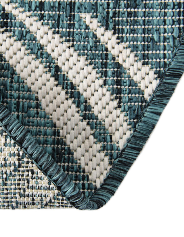 Teal 13' 1 x 13' 1 Outdoor Botanical Round Area Rug Weather Resistant for Patio, Deck, Terrace, Balcony, Porch Polypropylene Garden Floral Tropical Carpet for Sale at Rug Engine