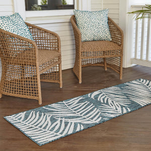 Teal 2' x 8' Outdoor Botanical Runner Area Rug Weather Resistant for Patio, Deck, Terrace, Balcony, Porch Polypropylene Garden Floral Tropical Carpet for Sale at Rug Engine