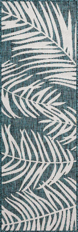 Teal 2' x 6' 1 Outdoor Botanical Runner Area Rug Weather Resistant for Patio, Deck, Terrace, Balcony, Porch Polypropylene Garden Floral Tropical Carpet for Sale at Rug Engine