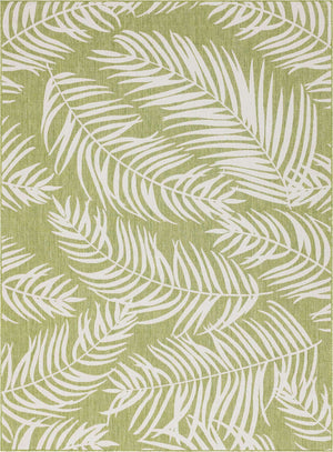 Green 9' x 12' Outdoor Botanical Rectangle Area Rug Weather Resistant for Patio, Deck, Terrace, Balcony, Porch Polypropylene Garden Floral Tropical Carpet for Sale at Rug Engine