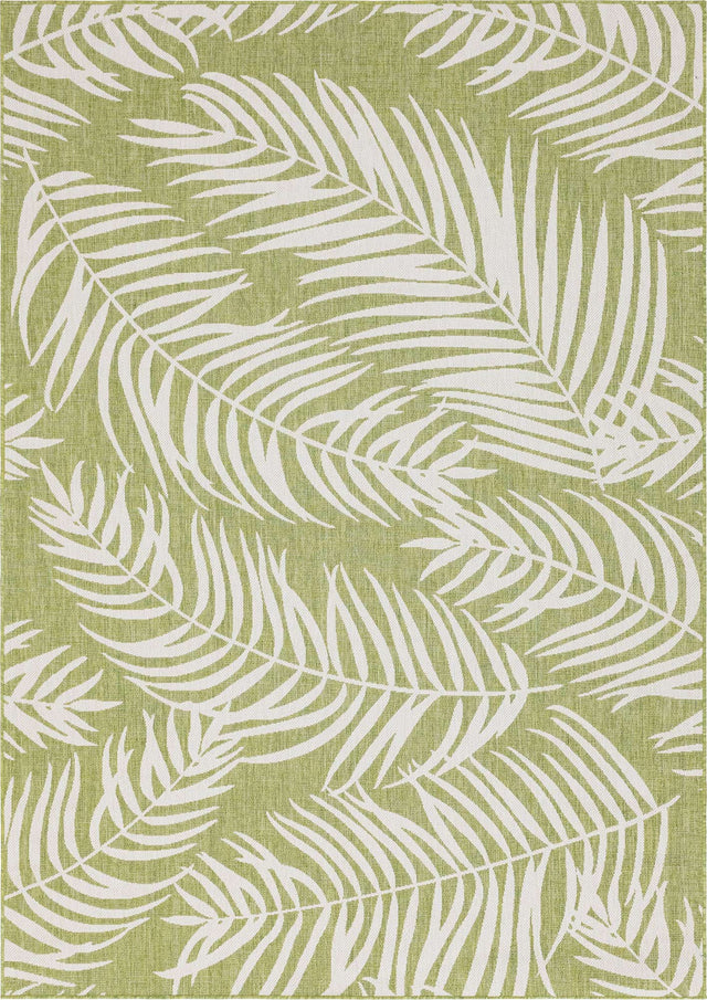 Green 7' 10 x 11' Outdoor Botanical Rectangle Area Rug Weather Resistant for Patio, Deck, Terrace, Balcony, Porch Polypropylene Garden Floral Tropical Carpet for Sale at Rug Engine
