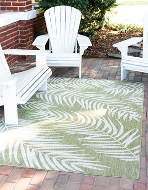 Green 7' 10 x 11' Outdoor Botanical Rectangle Area Rug Weather Resistant for Patio, Deck, Terrace, Balcony, Porch Polypropylene Garden Floral Tropical Carpet for Sale at Rug Engine