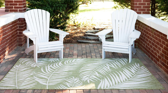 Green 7' 10 x 11' Outdoor Botanical Rectangle Area Rug Weather Resistant for Patio, Deck, Terrace, Balcony, Porch Polypropylene Garden Floral Tropical Carpet for Sale at Rug Engine