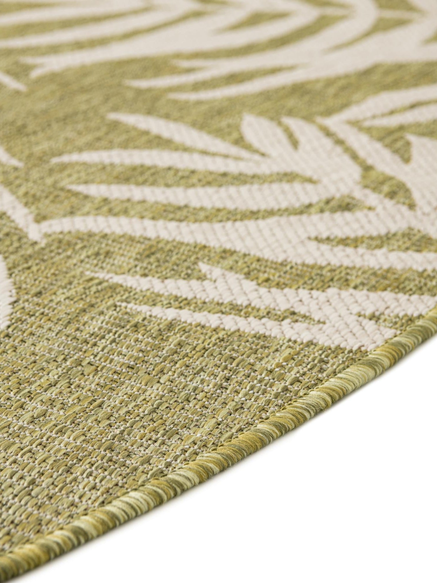 Green 10' 8 x 10' 8 Outdoor Botanical Round Area Rug Weather Resistant for Patio, Deck, Terrace, Balcony, Porch Polypropylene Garden Floral Tropical Carpet for Sale at Rug Engine