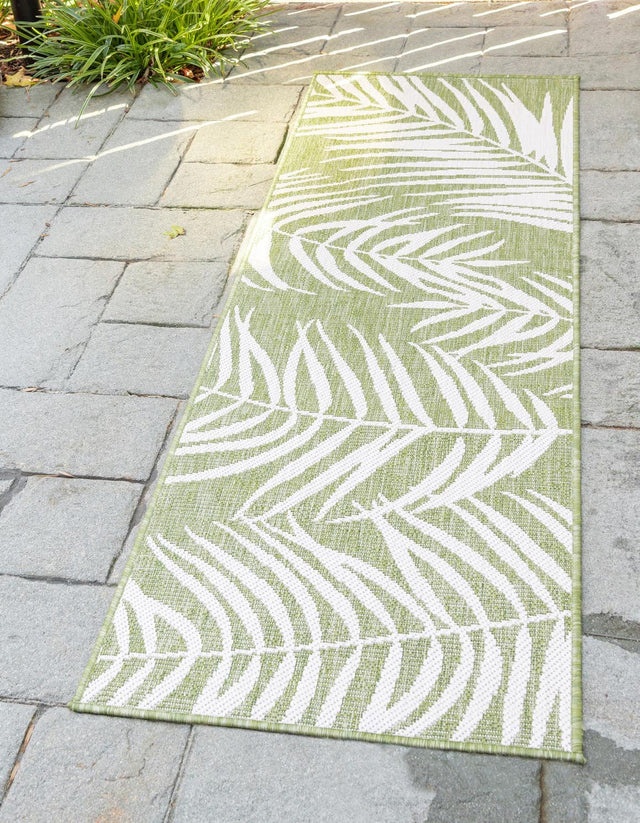 Green 2' x 6' 1 Outdoor Botanical Runner Area Rug Weather Resistant for Patio, Deck, Terrace, Balcony, Porch Polypropylene Garden Floral Tropical Carpet for Sale at Rug Engine