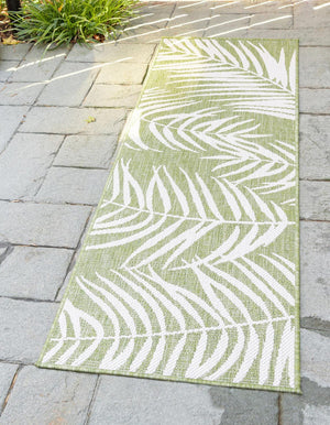 Green 2' x 8' Outdoor Botanical Runner Area Rug Weather Resistant for Patio, Deck, Terrace, Balcony, Porch Polypropylene Garden Floral Tropical Carpet for Sale at Rug Engine