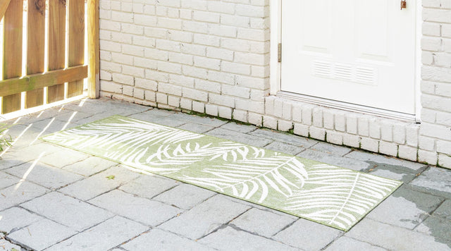 Green 2' x 6' 1 Outdoor Botanical Runner Area Rug Weather Resistant for Patio, Deck, Terrace, Balcony, Porch Polypropylene Garden Floral Tropical Carpet for Sale at Rug Engine