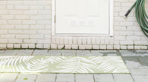 Green 2' x 8' Outdoor Botanical Runner Area Rug Weather Resistant for Patio, Deck, Terrace, Balcony, Porch Polypropylene Garden Floral Tropical Carpet for Sale at Rug Engine