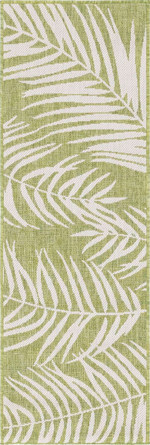 Green 2' x 6' 1 Outdoor Botanical Runner Area Rug Weather Resistant for Patio, Deck, Terrace, Balcony, Porch Polypropylene Garden Floral Tropical Carpet for Sale at Rug Engine