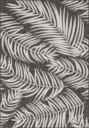 Charcoal 7' 1 x 10' Outdoor Botanical Rectangle Area Rug Weather Resistant for Patio, Deck, Terrace, Balcony, Porch Polypropylene Garden Floral Tropical Carpet for Sale at Rug Engine