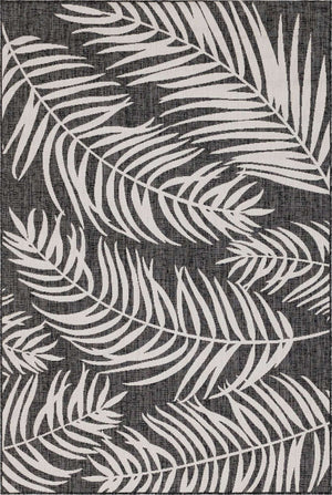 Charcoal 6' 1 x 9' Outdoor Botanical Rectangle Area Rug Weather Resistant for Patio, Deck, Terrace, Balcony, Porch Polypropylene Garden Floral Tropical Carpet for Sale at Rug Engine