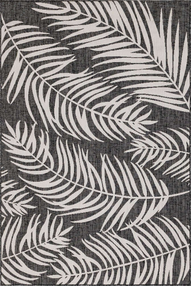 Charcoal 6' 1 x 9' Outdoor Botanical Rectangle Area Rug Weather Resistant for Patio, Deck, Terrace, Balcony, Porch Polypropylene Garden Floral Tropical Carpet for Sale at Rug Engine