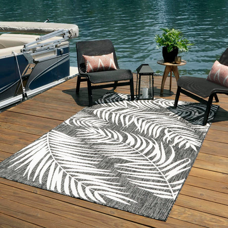 Charcoal 8' x 11' Outdoor Botanical Rectangle Rug
