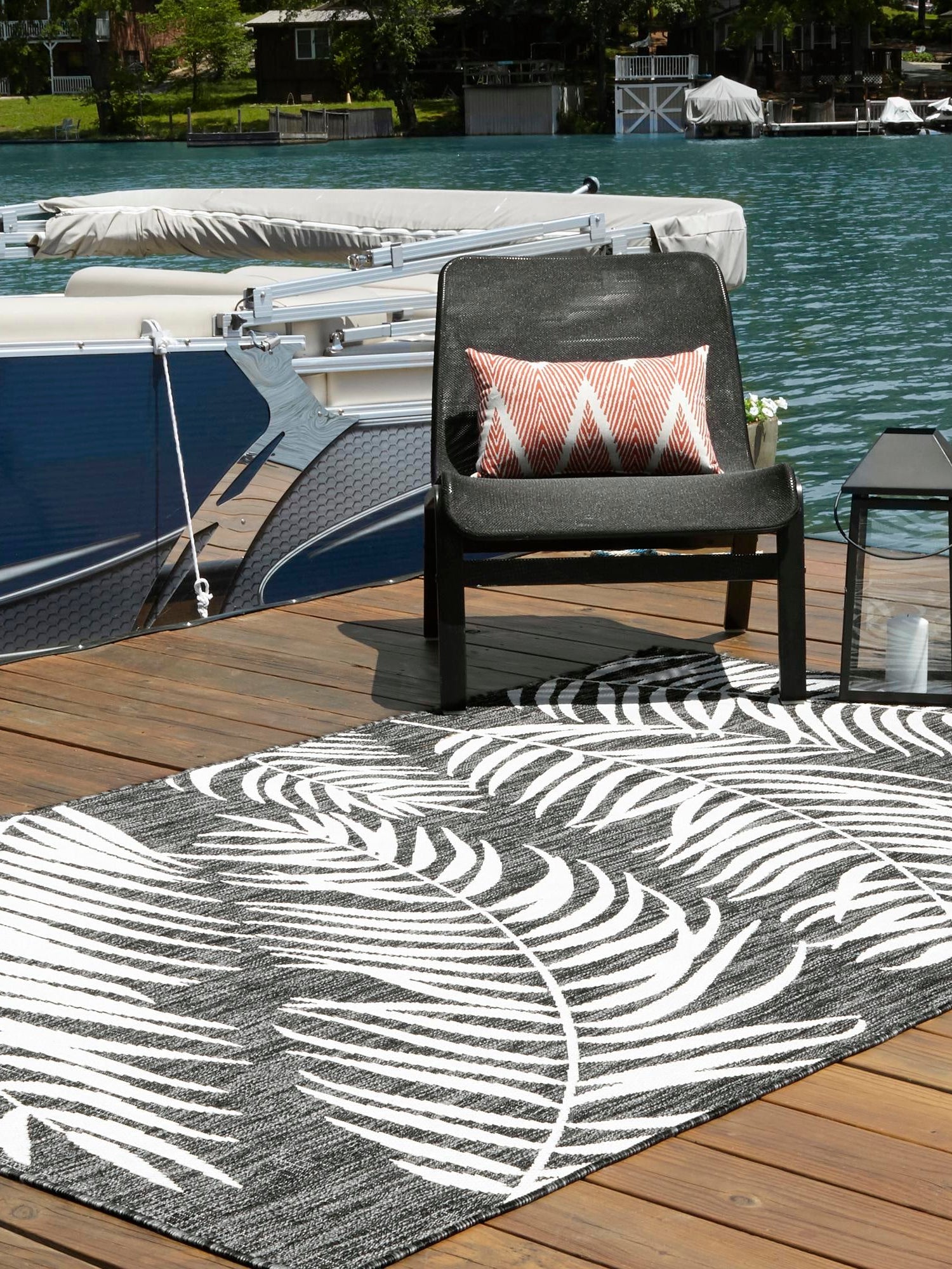 Charcoal 10' x 13' 1 Outdoor Botanical Rectangle Area Rug Weather Resistant for Patio, Deck, Terrace, Balcony, Porch Polypropylene Garden Floral Tropical Carpet for Sale at Rug Engine
