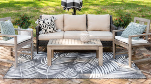 Charcoal 10' x 13' 1 Outdoor Botanical Rectangle Area Rug Weather Resistant for Patio, Deck, Terrace, Balcony, Porch Polypropylene Garden Floral Tropical Carpet for Sale at Rug Engine