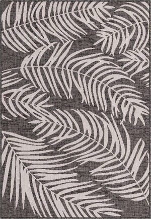 Charcoal 4' 1 x 6' 1 Outdoor Botanical Rectangle Area Rug Weather Resistant for Patio, Deck, Terrace, Balcony, Porch Polypropylene Garden Floral Tropical Carpet for Sale at Rug Engine