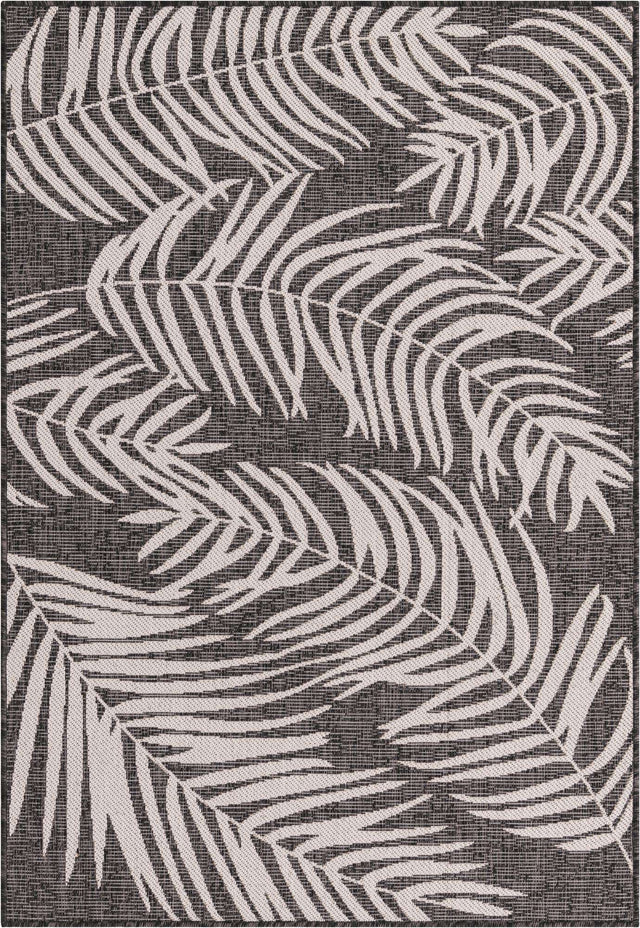 Charcoal 4' 1 x 6' 1 Outdoor Botanical Rectangle Area Rug Weather Resistant for Patio, Deck, Terrace, Balcony, Porch Polypropylene Garden Floral Tropical Carpet for Sale at Rug Engine