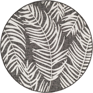 Charcoal 4' 1 x 4' 1 Outdoor Botanical Round Area Rug Weather Resistant for Patio, Deck, Terrace, Balcony, Porch Polypropylene Garden Floral Tropical Carpet for Sale at Rug Engine