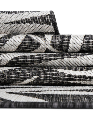 Charcoal 2' 7 x 10' Outdoor Botanical Runner Area Rug Weather Resistant for Patio, Deck, Terrace, Balcony, Porch Polypropylene Garden Floral Tropical Carpet for Sale at Rug Engine
