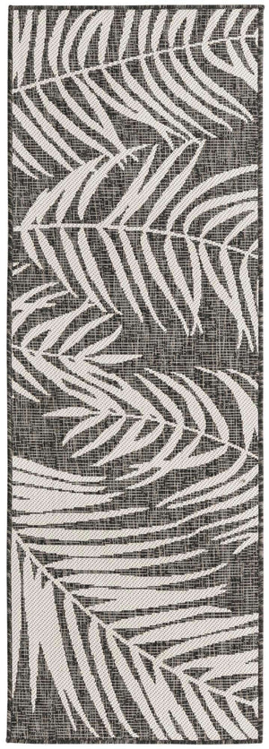 Charcoal 2' x 6' 1 Outdoor Botanical Runner Area Rug Weather Resistant for Patio, Deck, Terrace, Balcony, Porch Polypropylene Garden Floral Tropical Carpet for Sale at Rug Engine