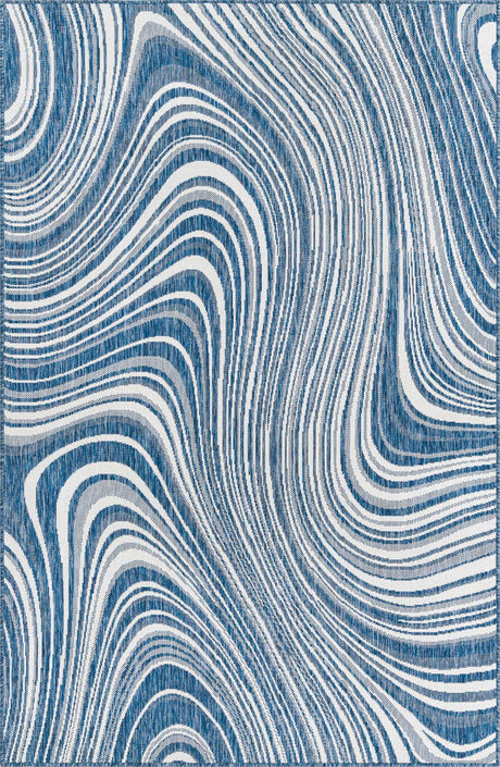 Blue 6' 1 x 9' Outdoor Modern Rectangle Area Rug Weather Resistant for Patio, Deck, Terrace, Balcony, Porch