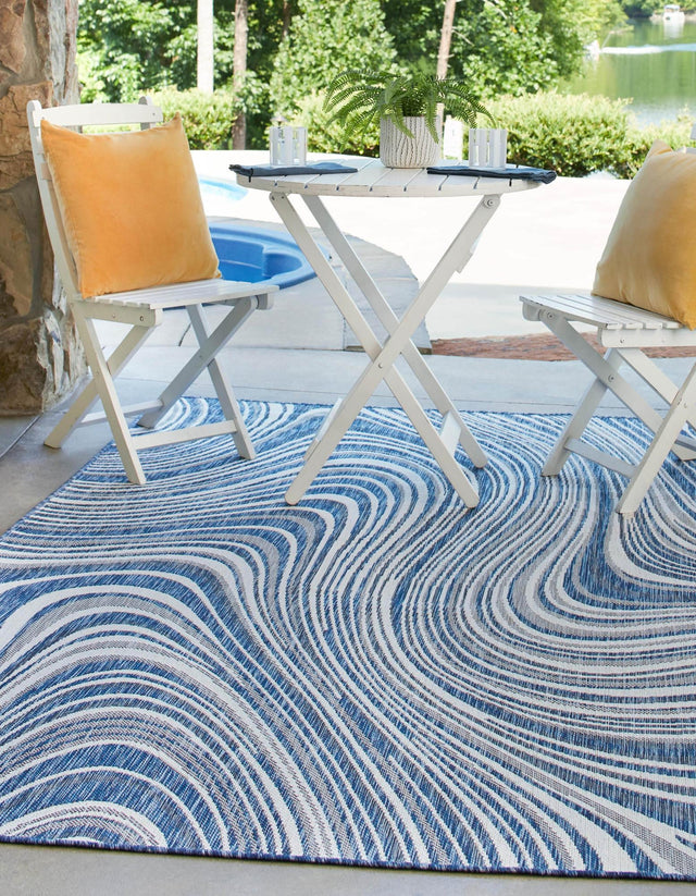 Blue 5' 3 x 8' Outdoor Modern Rectangle Area Rug Weather Resistant for Patio, Deck, Terrace, Balcony, Porch 100% Polypropylene Modern Outside Carpet for Sale at Rug Engine