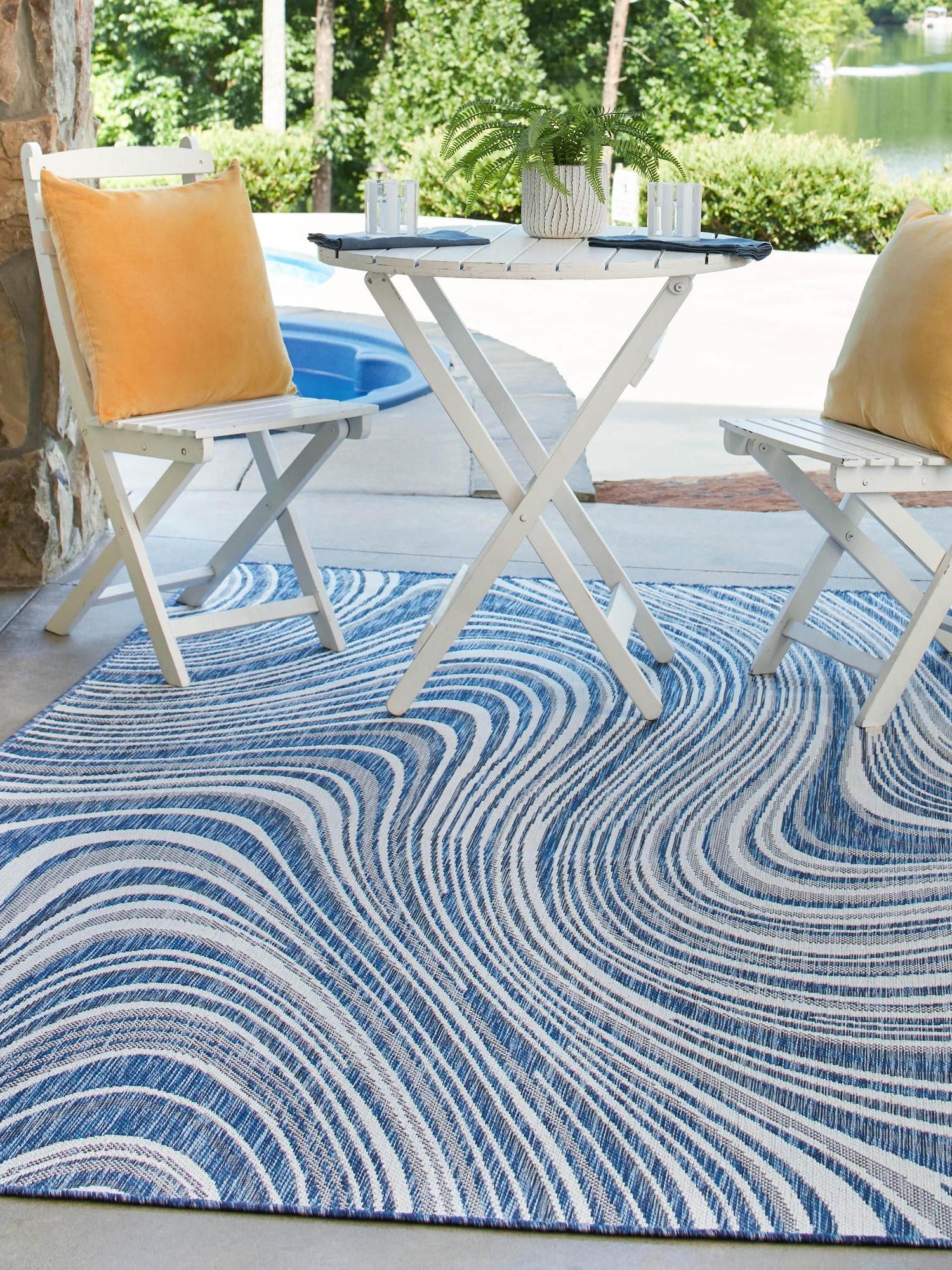 Blue 7' 1 x 10' Outdoor Modern Rectangle Area Rug Weather Resistant for Patio, Deck, Terrace, Balcony, Porch 100% Polypropylene Modern Outside Carpet for Sale at Rug Engine