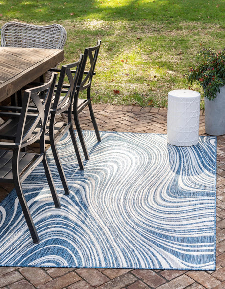 Blue 7' 10 x 11' Outdoor Modern Rectangle Area Rug Weather Resistant for Patio, Deck, Terrace, Balcony, Porch 100% Polypropylene Modern Outside Carpet for Sale at Rug Engine