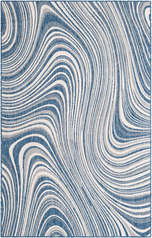 Blue 5' 3 x 8' Outdoor Modern Rectangle Area Rug Weather Resistant for Patio, Deck, Terrace, Balcony, Porch 100% Polypropylene Modern Outside Carpet for Sale at Rug Engine