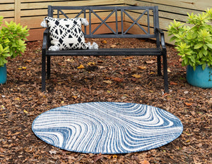 Blue 4' 1 x 4' 1 Outdoor Modern Round Area Rug Weather Resistant for Patio, Deck, Terrace, Balcony, Porch 100% Polypropylene Modern Outside Carpet for Sale at Rug Engine