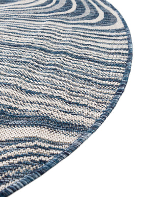 Blue 4' 1 x 4' 1 Outdoor Modern Round Area Rug Weather Resistant for Patio, Deck, Terrace, Balcony, Porch 100% Polypropylene Modern Outside Carpet for Sale at Rug Engine
