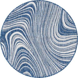 Blue 4' 1 x 4' 1 Outdoor Modern Round Area Rug Weather Resistant for Patio, Deck, Terrace, Balcony, Porch 100% Polypropylene Modern Outside Carpet for Sale at Rug Engine