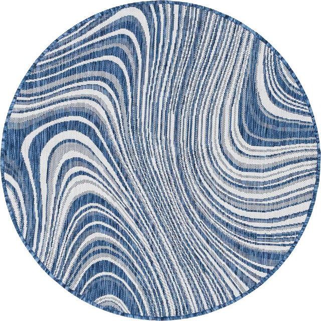 Blue 4' 1 x 4' 1 Outdoor Modern Round Area Rug Weather Resistant for Patio, Deck, Terrace, Balcony, Porch 100% Polypropylene Modern Outside Carpet for Sale at Rug Engine