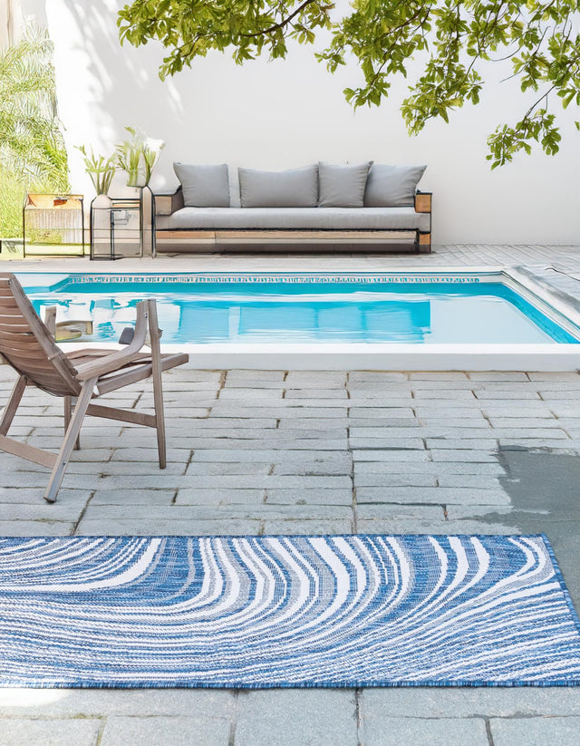 Blue 2' x 6' 1 Outdoor Modern Runner Area Rug Weather Resistant for Patio, Deck, Terrace, Balcony, Porch